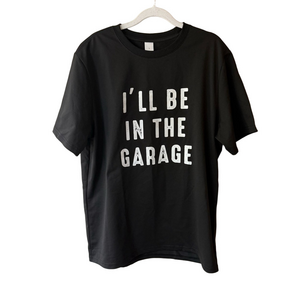 Source Unknown I’ll Be In The Garage Black White Short Sleeve Tee Men’s L